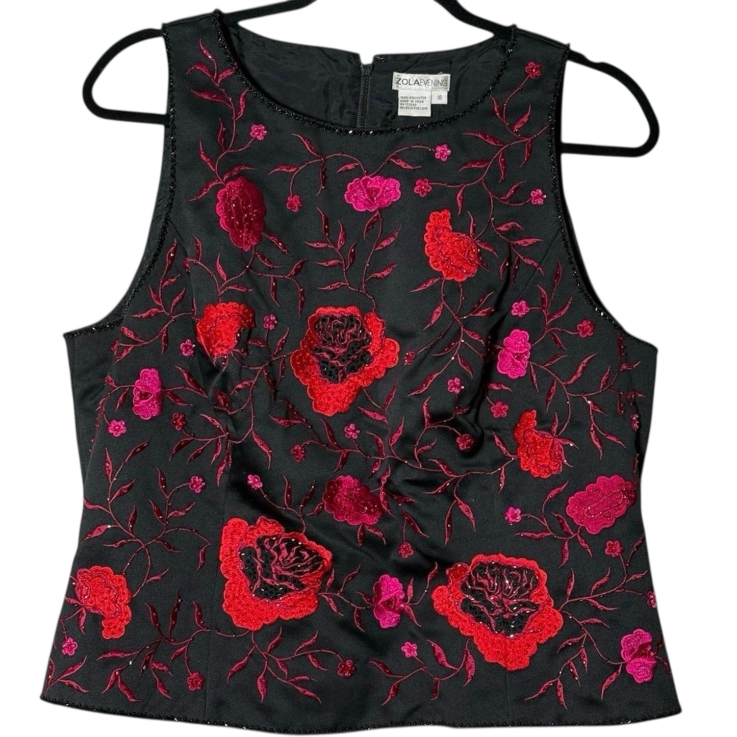 Zola Evening Black Floral Embroidered Sleeveless Top Size 18 Beaded Formal
