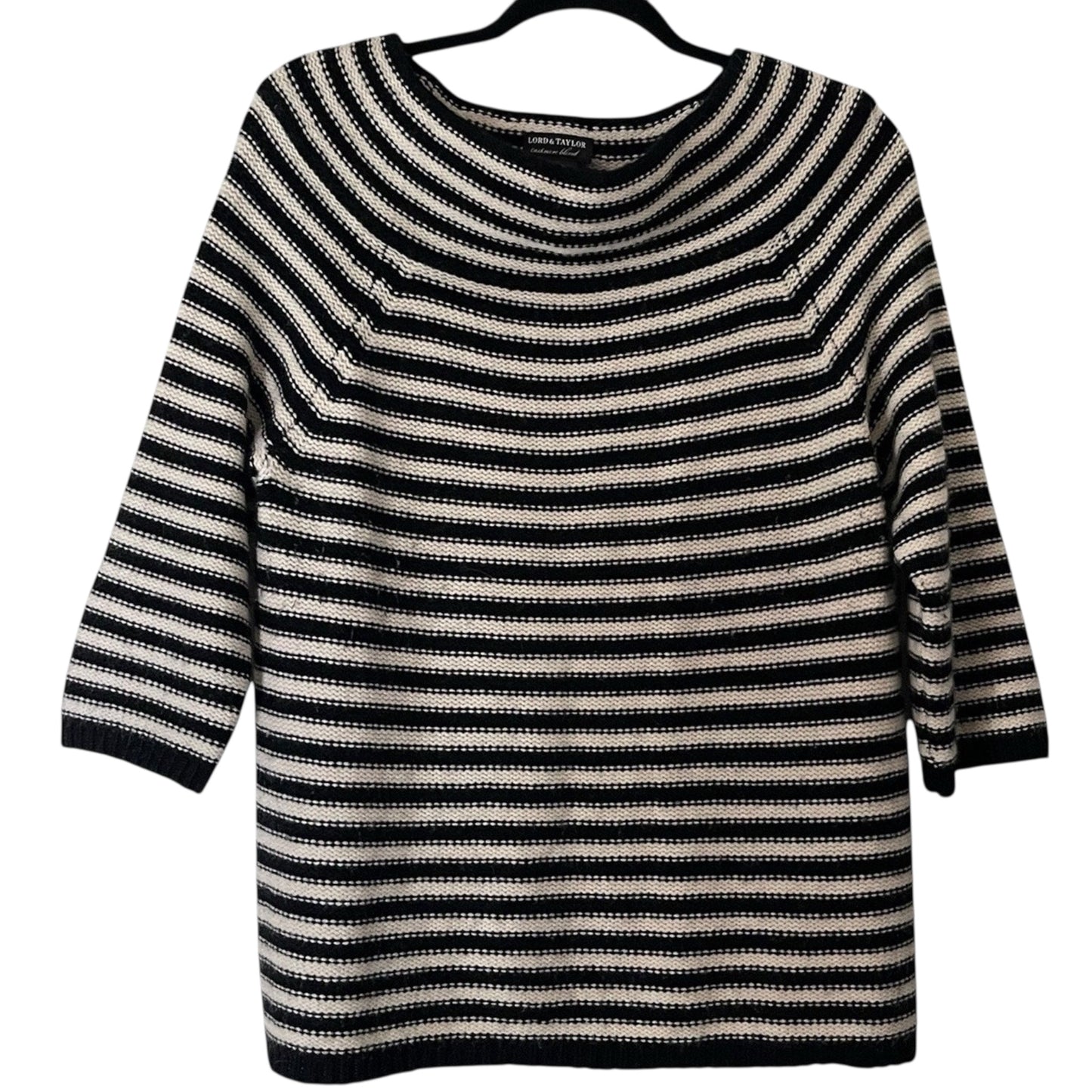 Lord & Taylor Cashmere Blend Striped Knit Sweater – Black & Cream – Size XL
