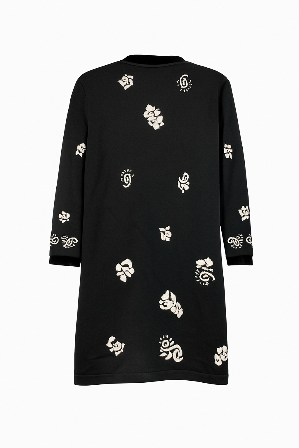 Josephine Chaus Embroidered Boho Cardigan Coat – Black & Ivory Floral | Petite Small