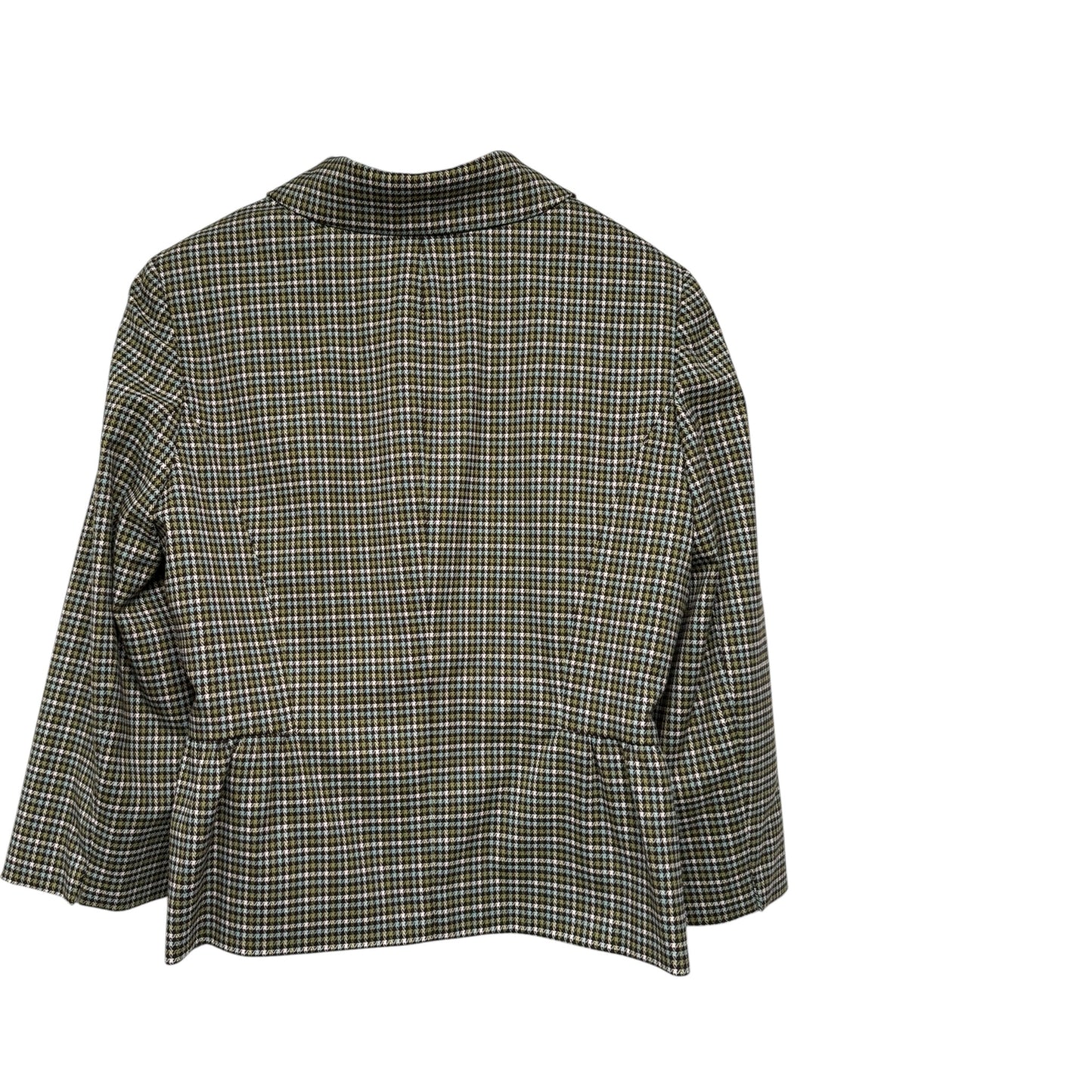 JOSEPHINE Blue Green Plaid Peplum Jacket – Size 14, Covered Buttons, Fully Lined