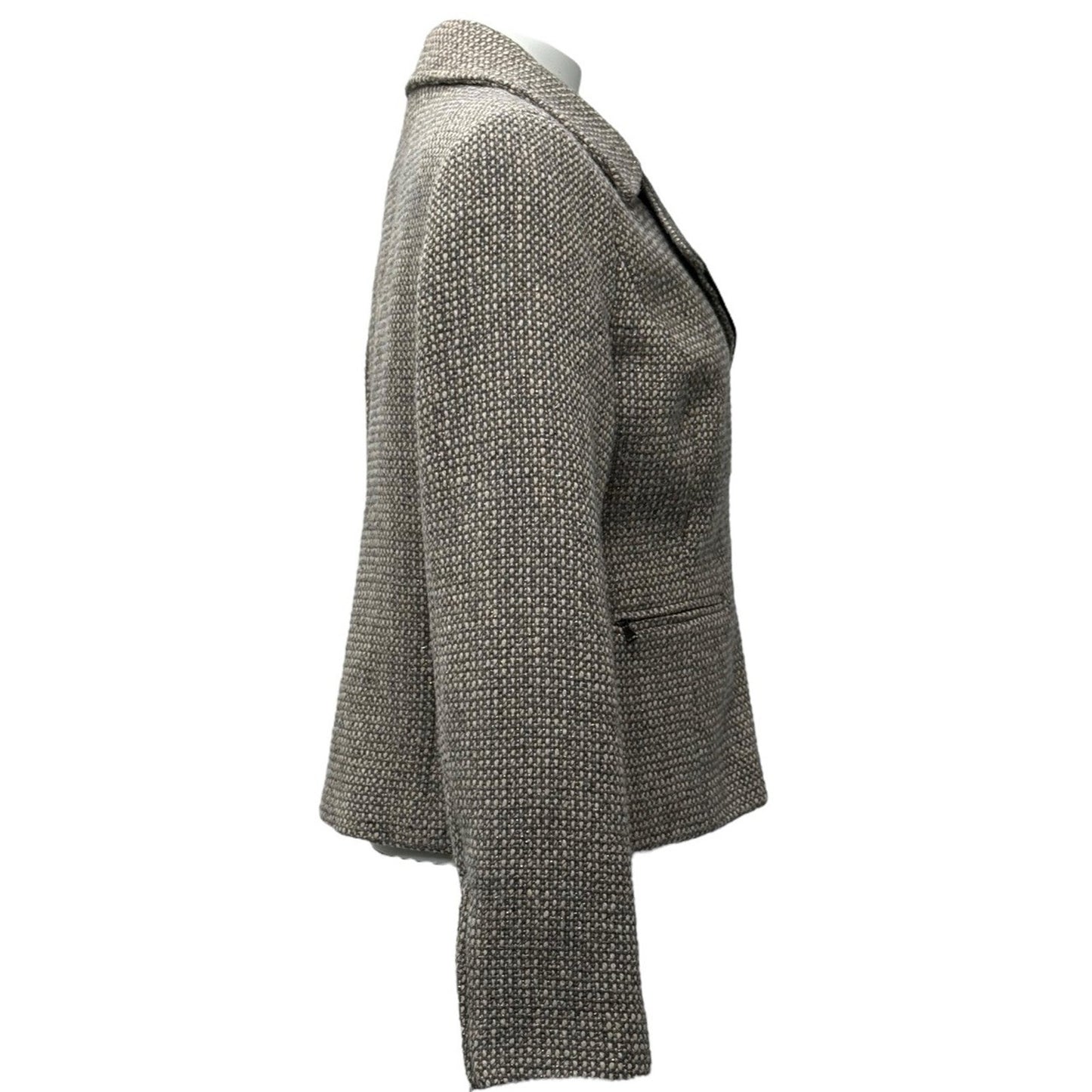 Talbots Women's Tweed Zip Front Moto Jacket Wool Blend Metallic Gray Size 6