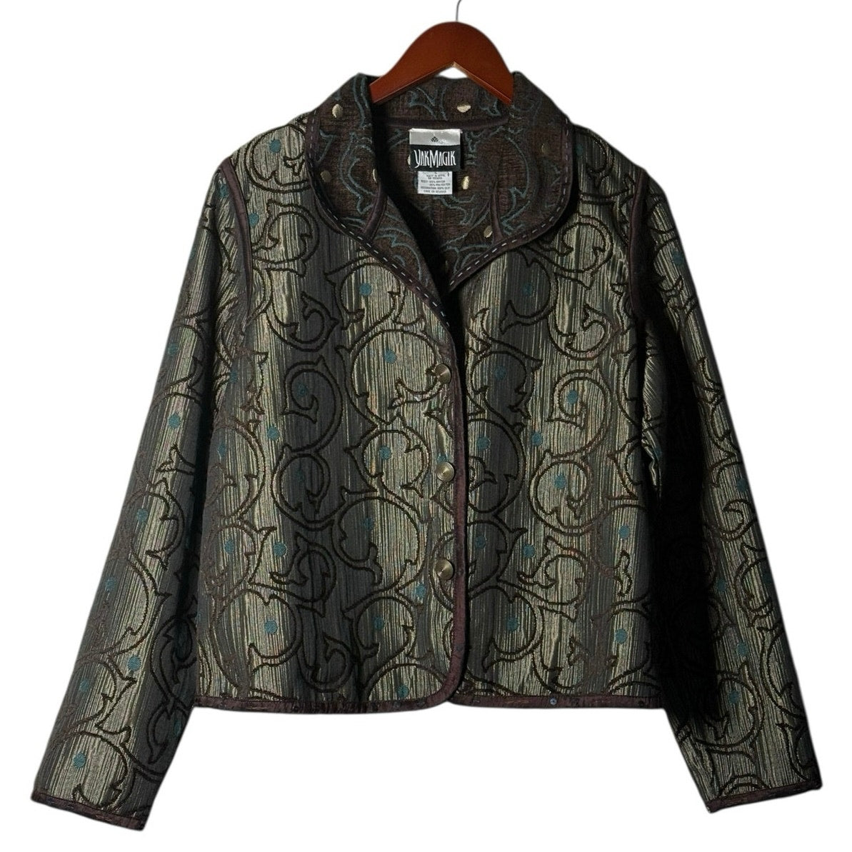 YakMagik Reversible Jacquard Jacket – Silk Accent Boho Layer, Made in Nepal (L)