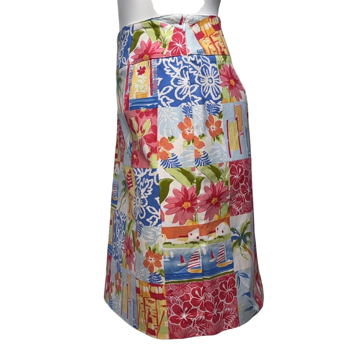 Talbots Women's 12 Side Zip Patchwork Tropical Aloha Print Skirt
