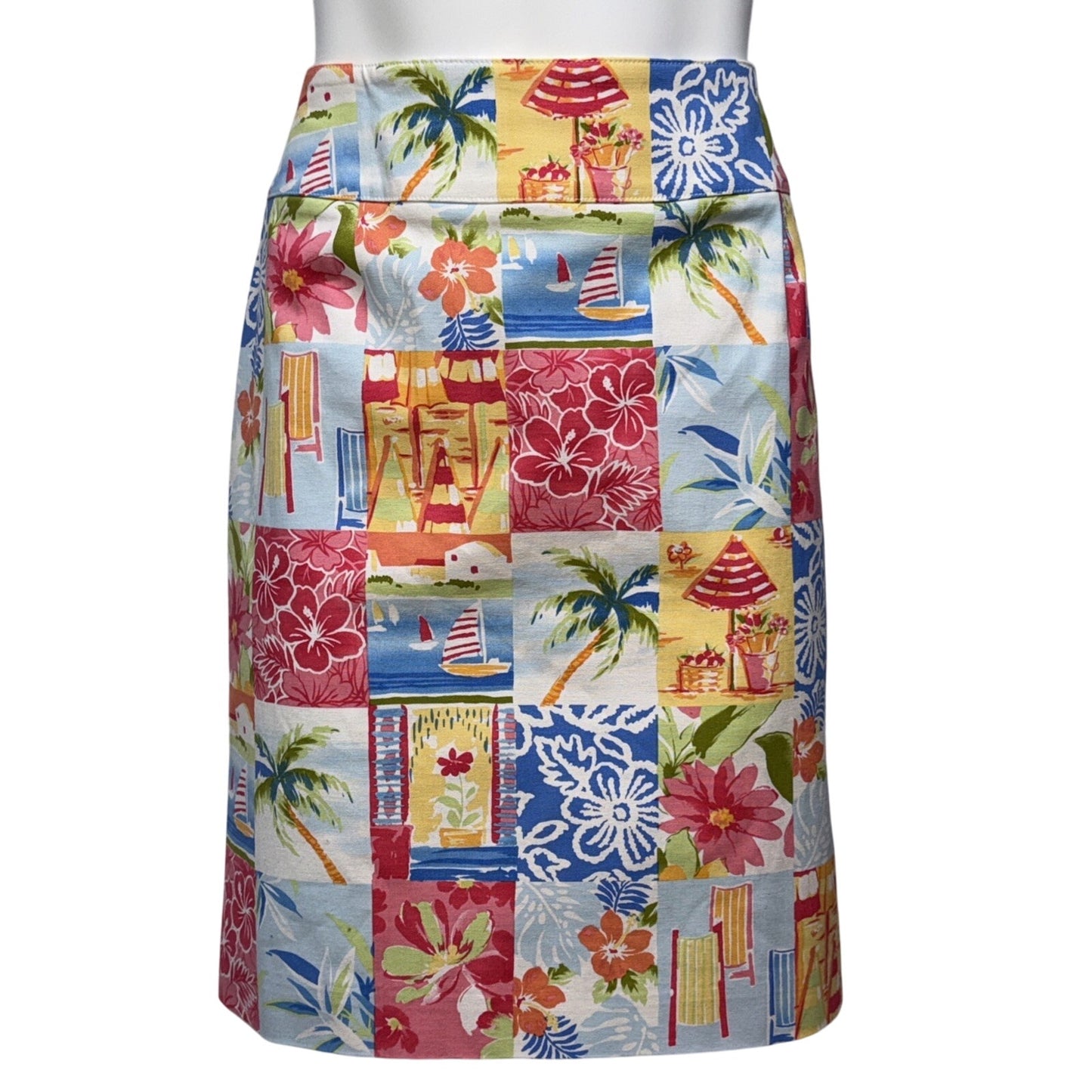 Talbots Women's 12 Side Zip Patchwork Tropical Aloha Print Skirt