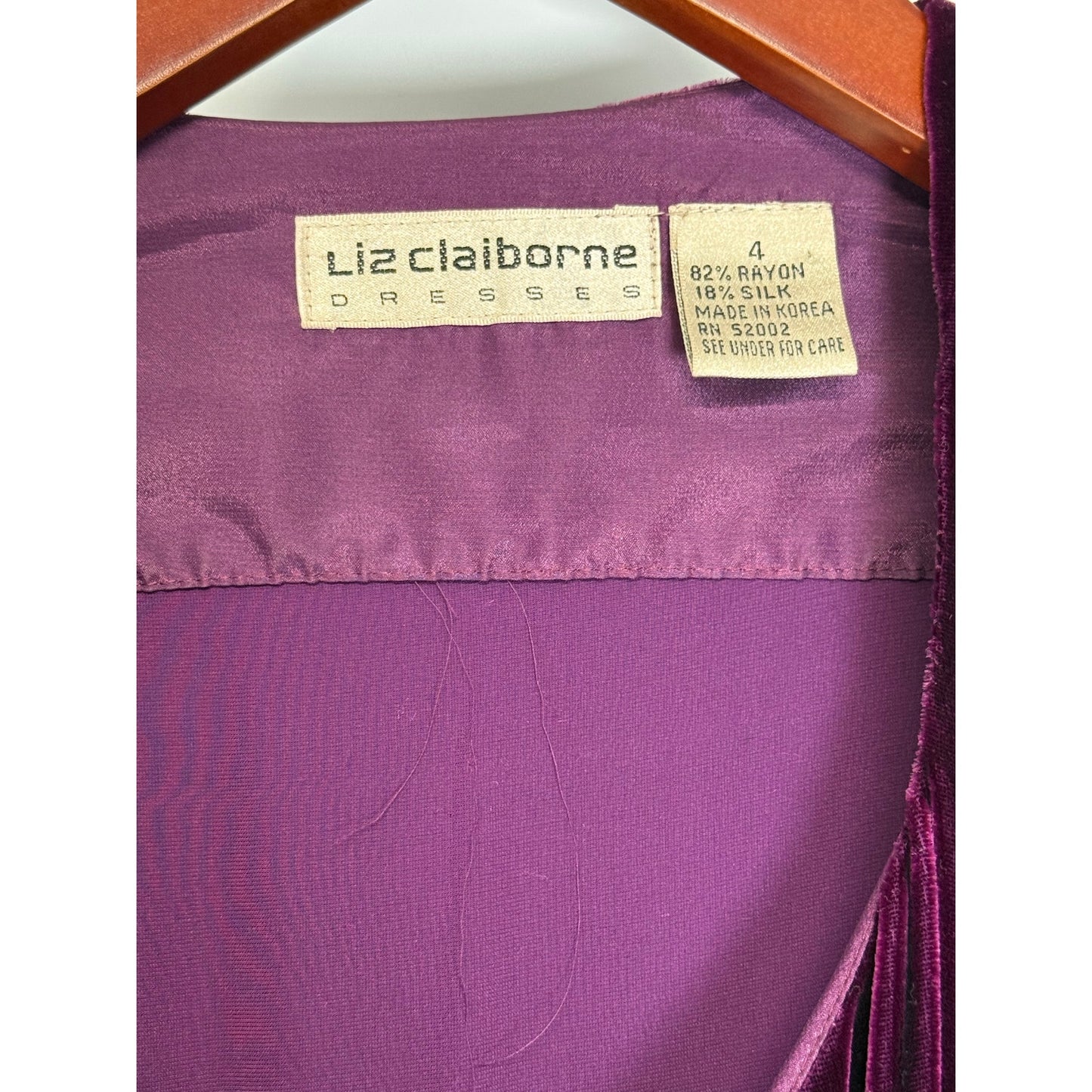 Vintage Liz Claiborne Purple Rayon Silk Midi Dress Rhinestone Buttons Pockets V-Neck M