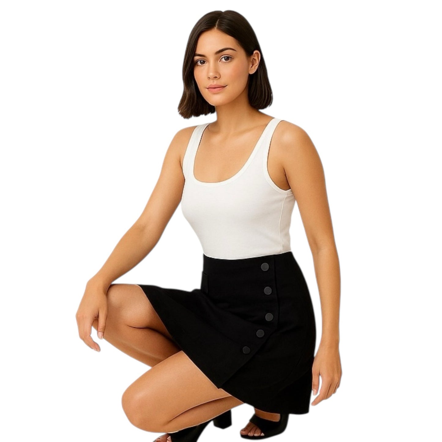 Cabi Black Stretch Mini Skirt Women’s Size 6 – Office Casual Back Zip High Waist 18” Length