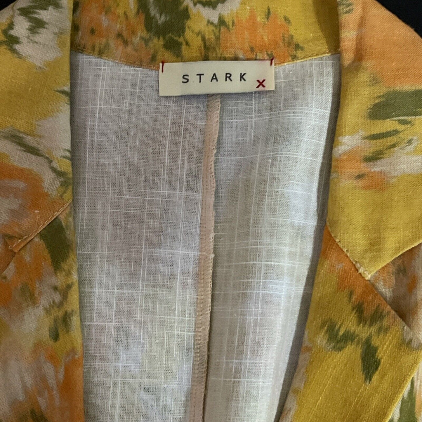 STARK X 100% Linen Blazer Jacket – Yellow Floral Print – Women’s Size Small – Lightweight Summer Layer