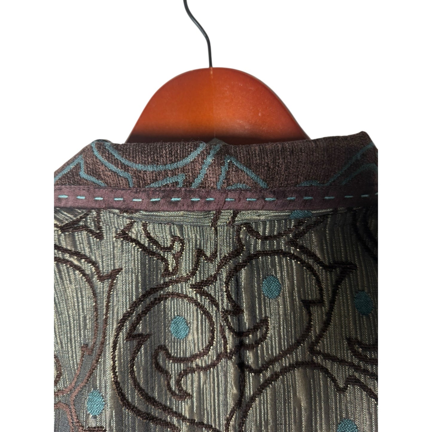 YakMagik Reversible Jacquard Jacket – Silk Accent Boho Layer, Made in Nepal (L)