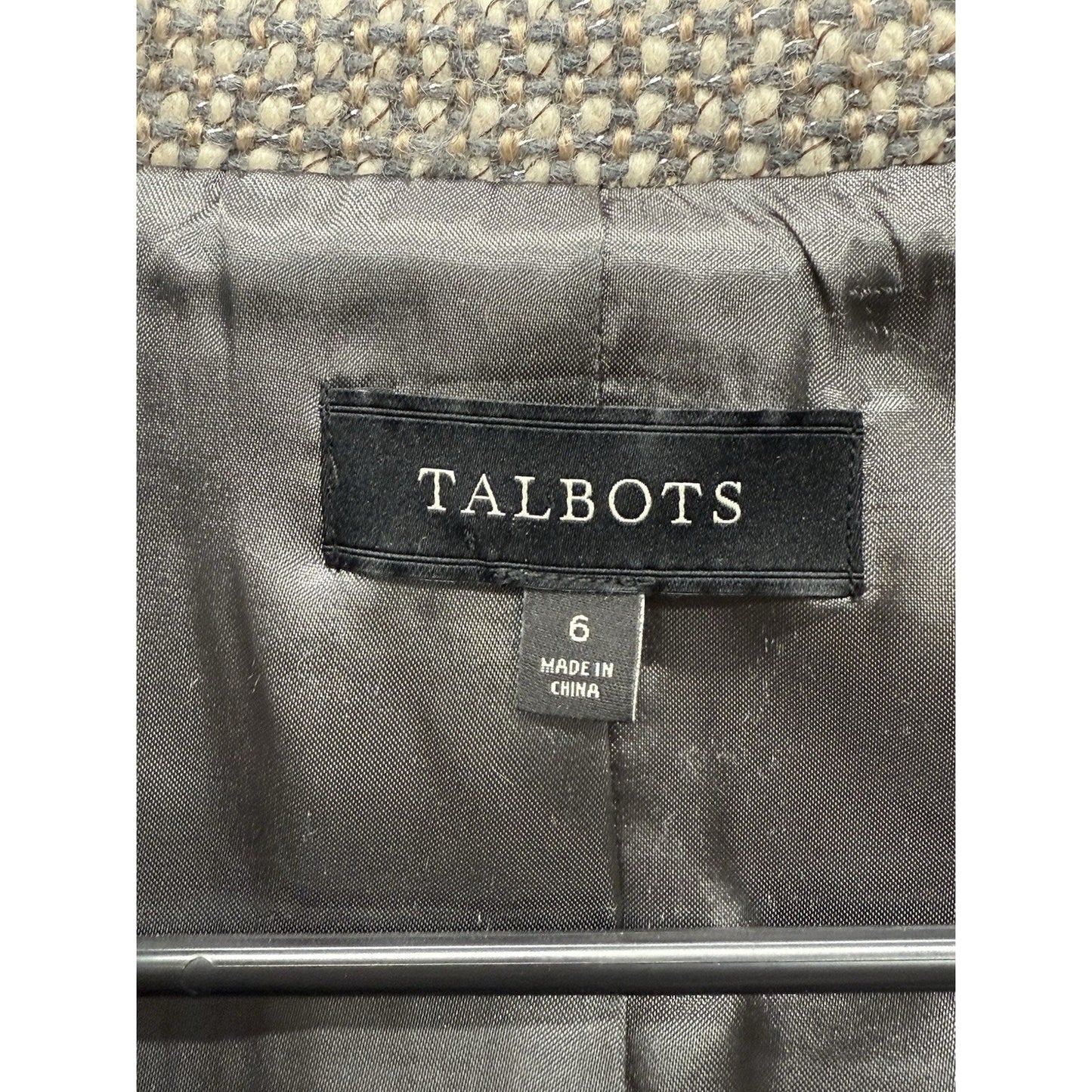 Talbots Women's Tweed Zip Front Moto Jacket Wool Blend Metallic Gray Size 6