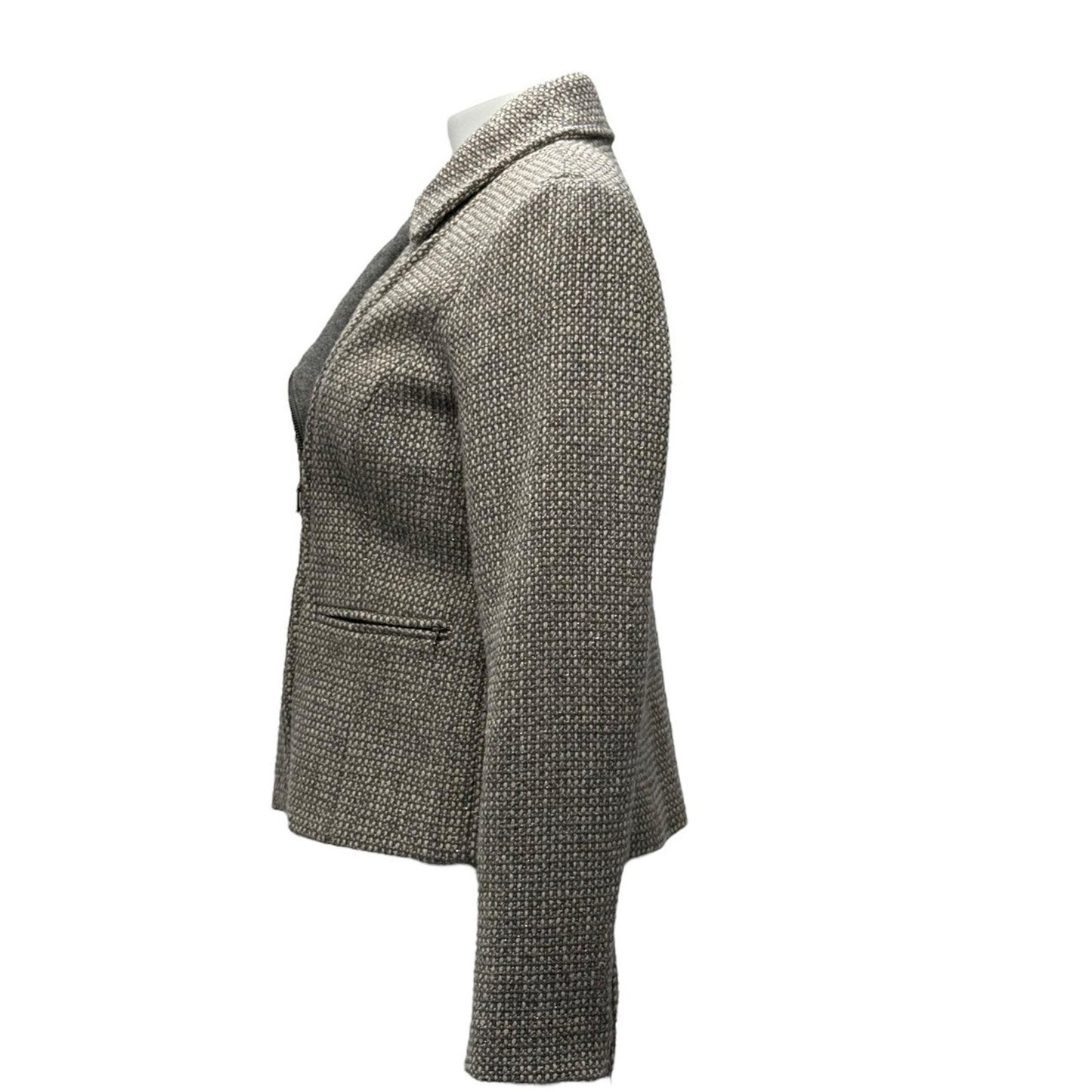 Talbots Women's Tweed Zip Front Moto Jacket Wool Blend Metallic Gray Size 6