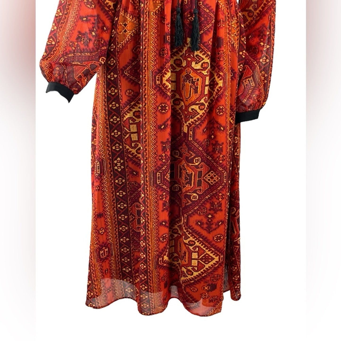 Anthology Tapestry Print Boho Midi Dress Long Sleeve Size Small