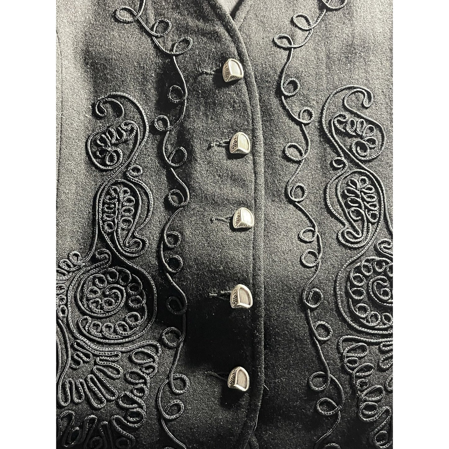 Hunt Club Women Black Embroidered Wool Blend Button Front Vest Western Sz Large