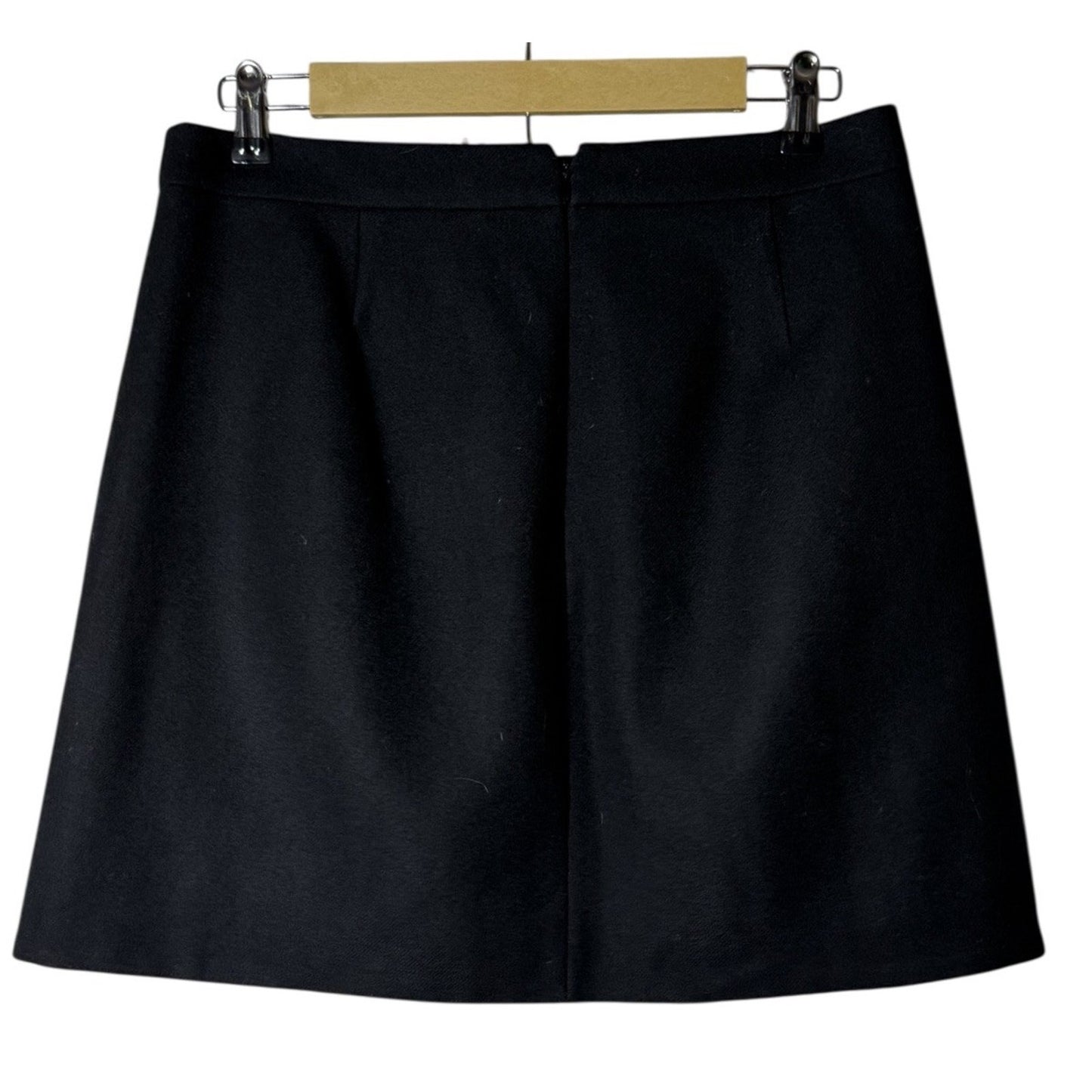 J.Crew Women Size 10 Black Wool Skirt Ruffle Front Fully Lined 100% Wool Classic