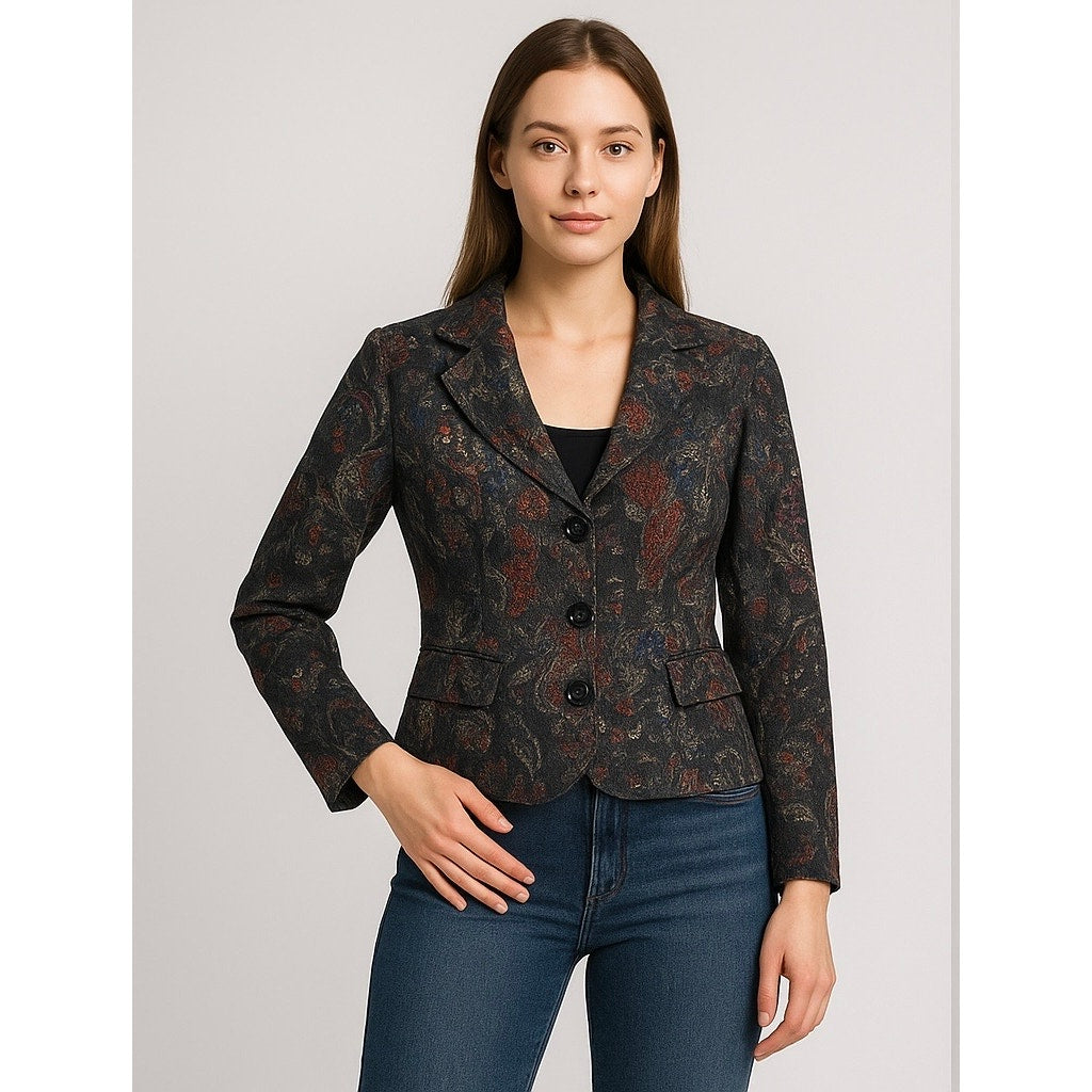 Analogy Women’s Petite Tapestry Brocade Jacket PS Multicolor Paisley Blazer