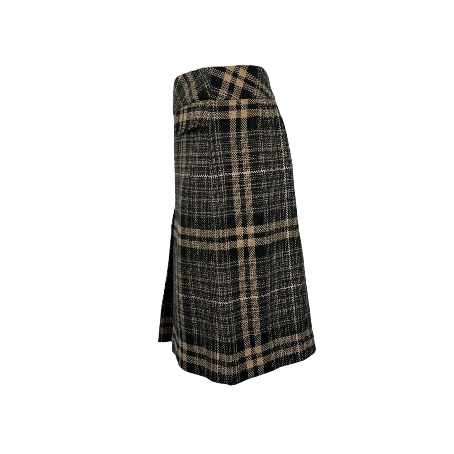 Ann Taylor Wool-Blend Plaid Skirt – Black & Camel, Size 6