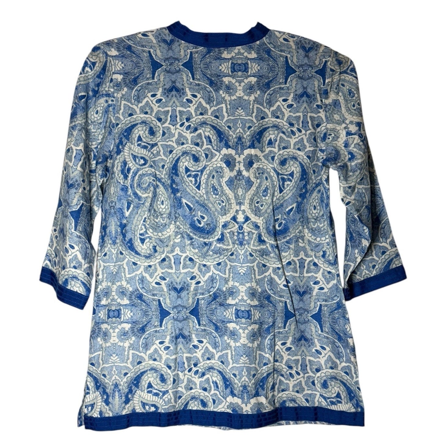 100% Linen Brooks Brothers 346 Blouse Tunic Women’s Top Sz Large , Blue Paisley