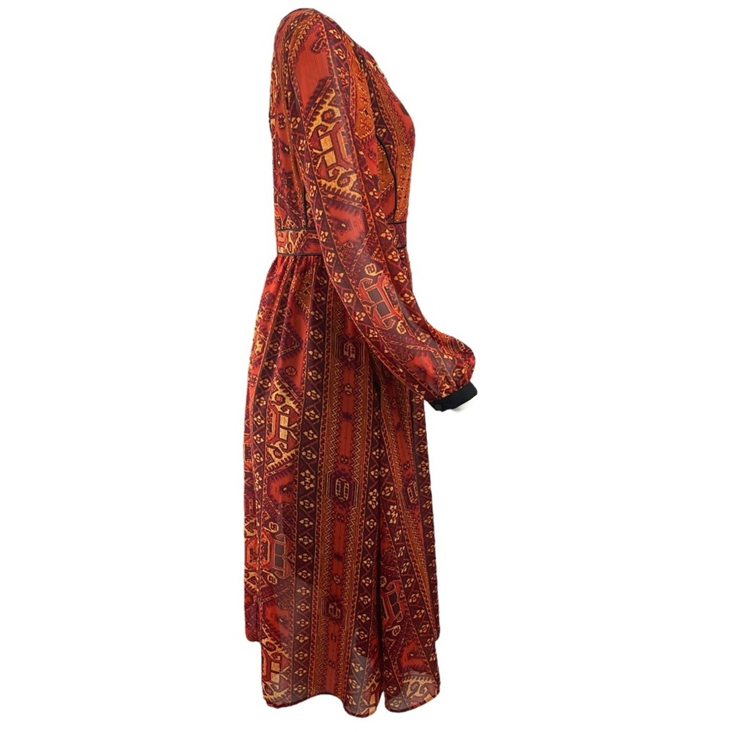 Anthology Tapestry Print Boho Midi Dress Long Sleeve Size Small