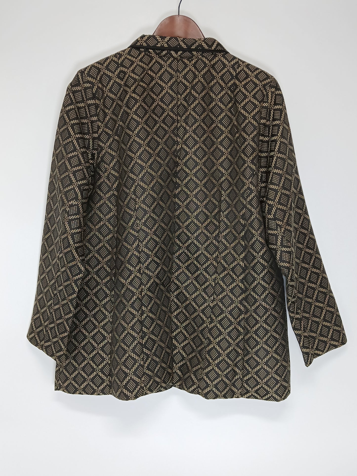 "Roaman's Women's 14W Black Gold Geometric Blazer Jacket – Plus Size Elegant Polyester Coat"