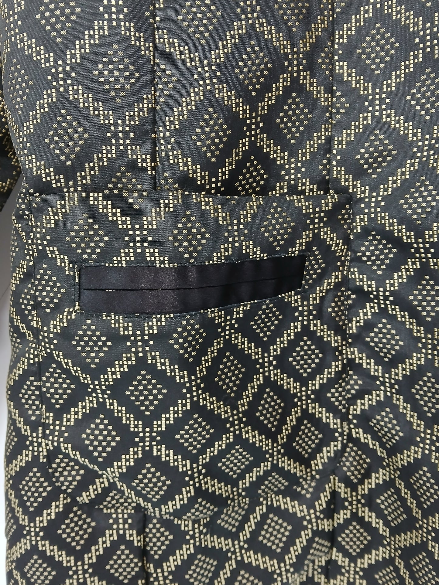 "Roaman's Women's 14W Black Gold Geometric Blazer Jacket – Plus Size Elegant Polyester Coat"