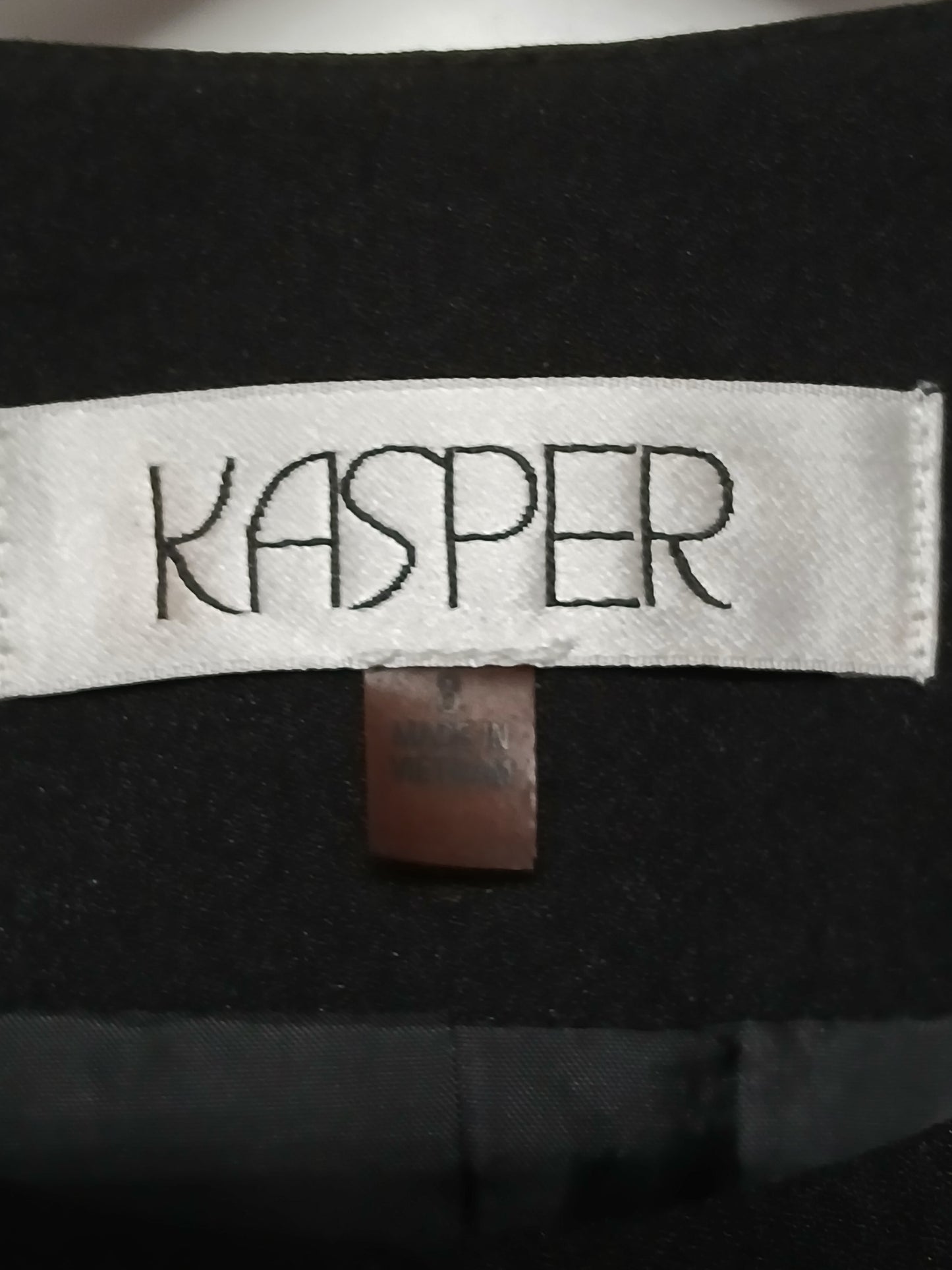 Kasper Black Open Front Blazer Sz 8 Embroidered Cuff Detail Career Jacket