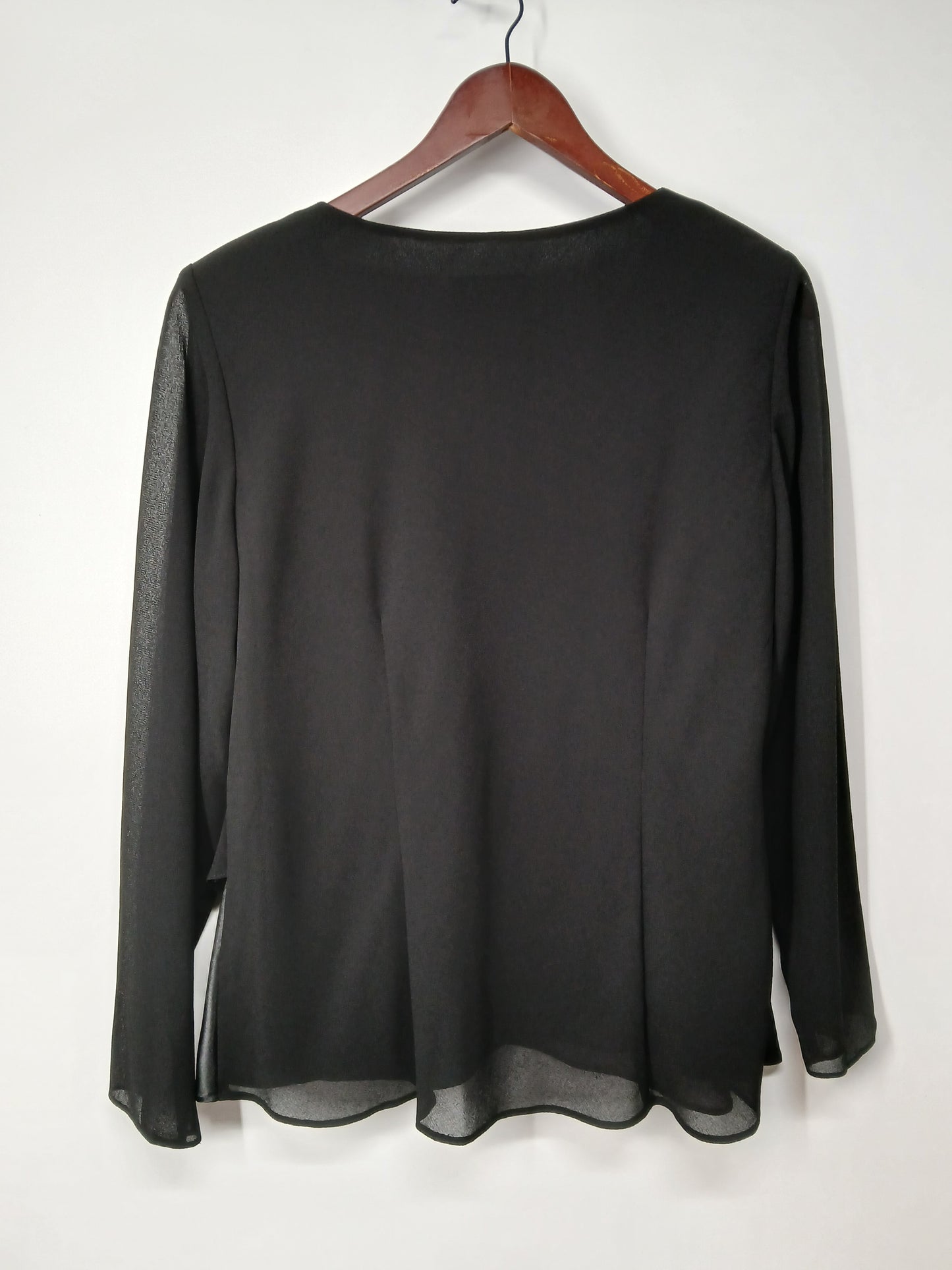 Studio I Black Beaded Asymmetrical Hem Blouse 14W – Sheer Sleeves, Lined, Plus Size
