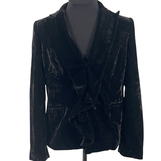 JonesWear Women’s  Black Ruffled Front Crushed Velvet Holiday Jacket  Size 14