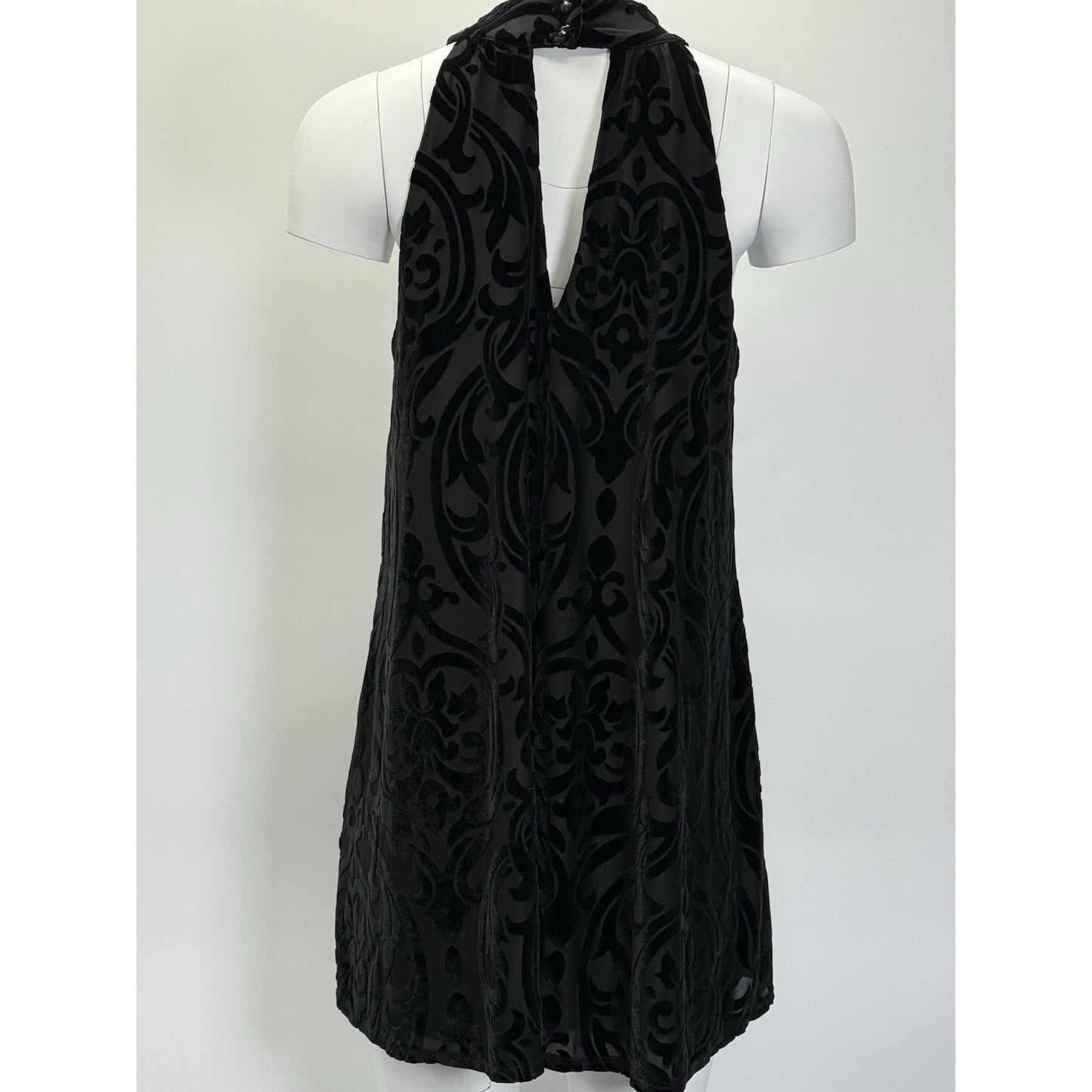 Francesca’s Women’s Small Black Burnout Velvet Halter Dress Made in USA