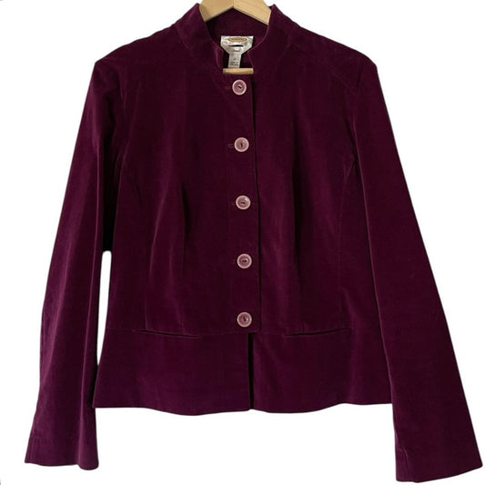Talbots Plum Velvet Blazer – Size 12 – Mandarin Collar, Peplum Hem