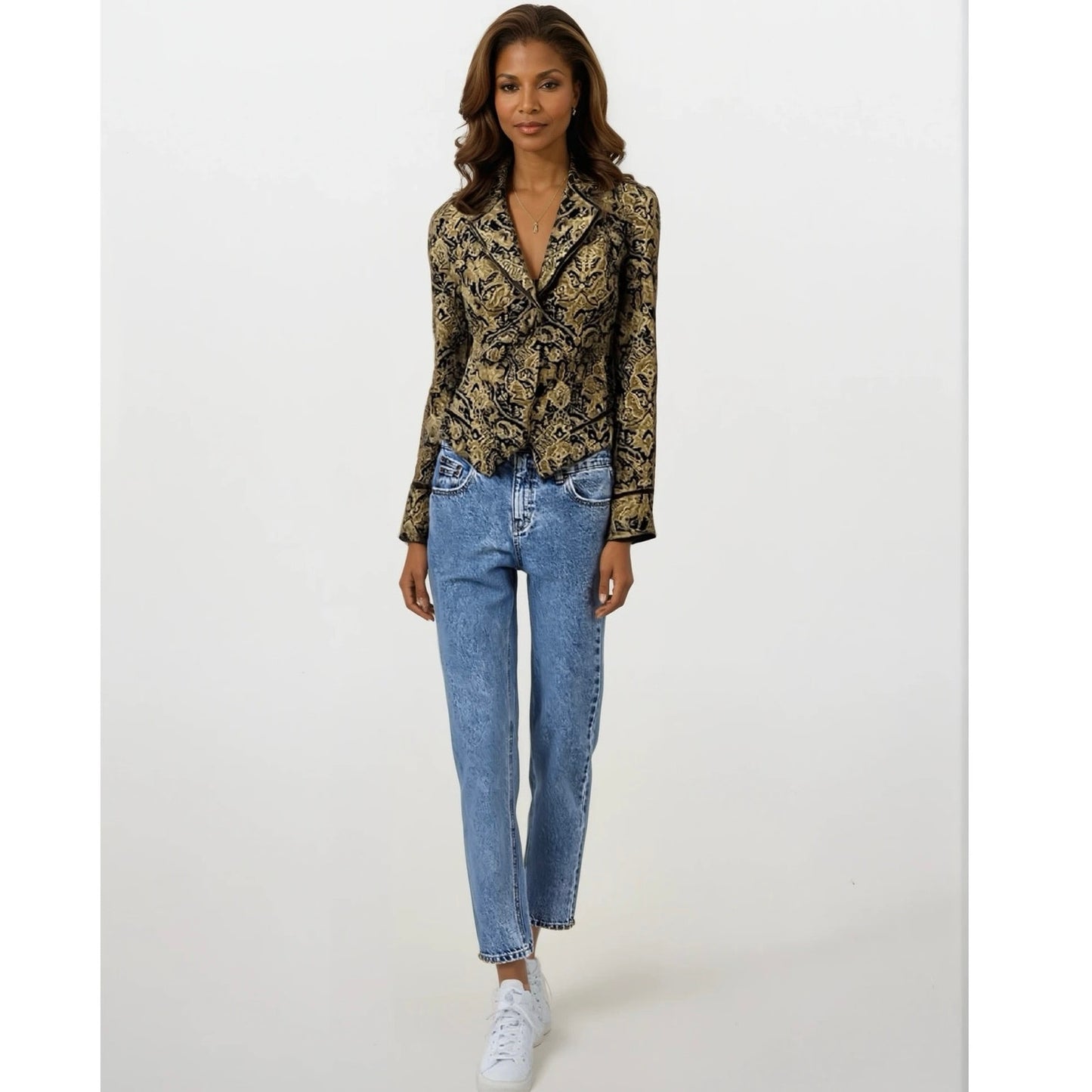 ERIN LONDON Women’s Gold & Black Brocade Baroque Floral Blazer Jacket S