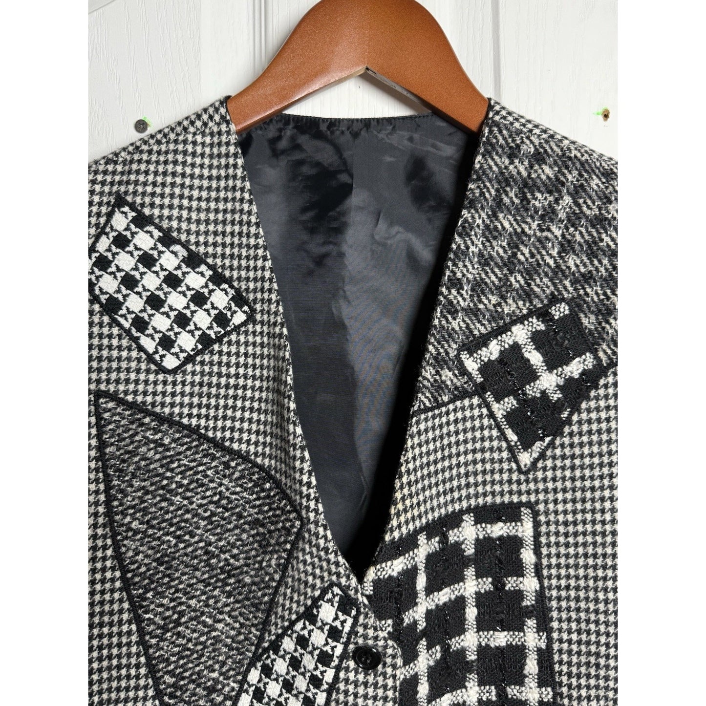 Vintage Patchwork Houndstooth Wool Blend? Vest Sz M USA Made Women Retro Mod