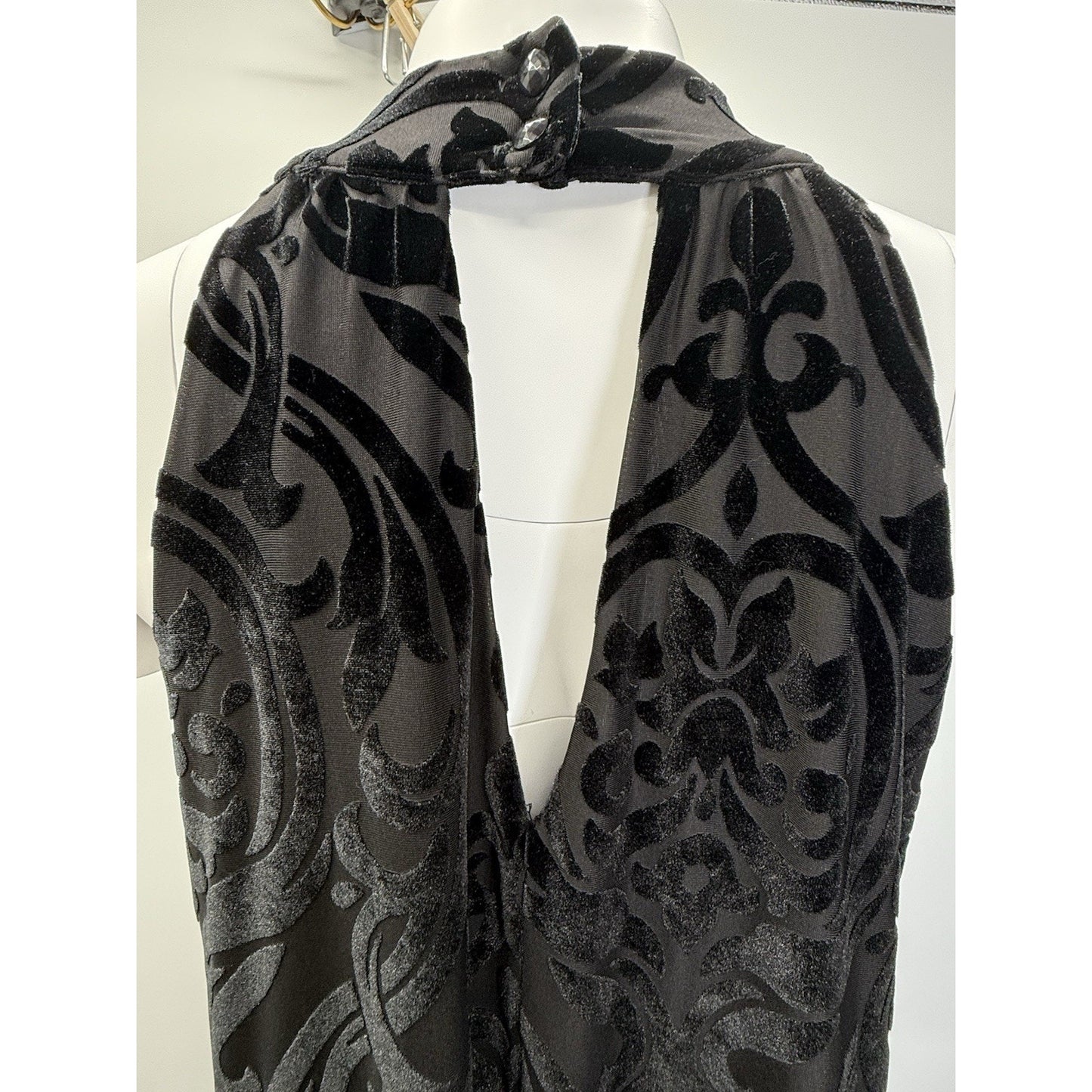 Francesca’s Women’s Small Black Burnout Velvet Halter Dress Made in USA