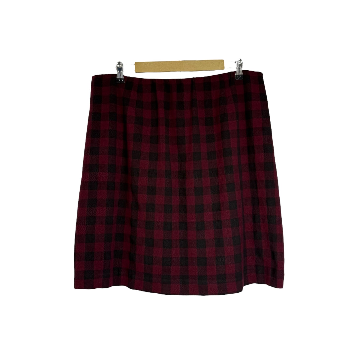 J. Jill Women’s Red Black Buffalo Plaid Skirt Size L Front Pockets Lined Stretch Waist