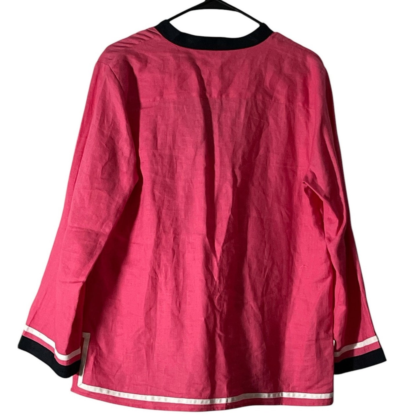 Talbots Nautical Tunic Top 100% Linen Womens Size Medium Pink 3/4 Sleeve