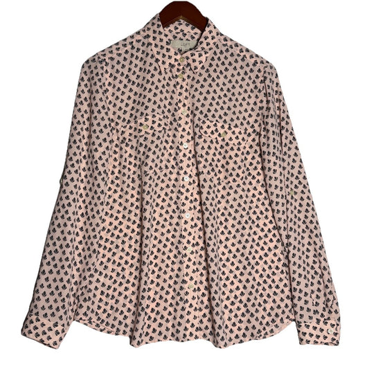 Loft Blush Pink Patterned Button Down Long Sleeve Blouse Women's Size Medium