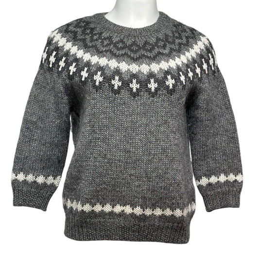 Isaac Mizrahi Wool Mohair Nordic Fair Isle Sweater Gray Women’s Large Winter Pullover