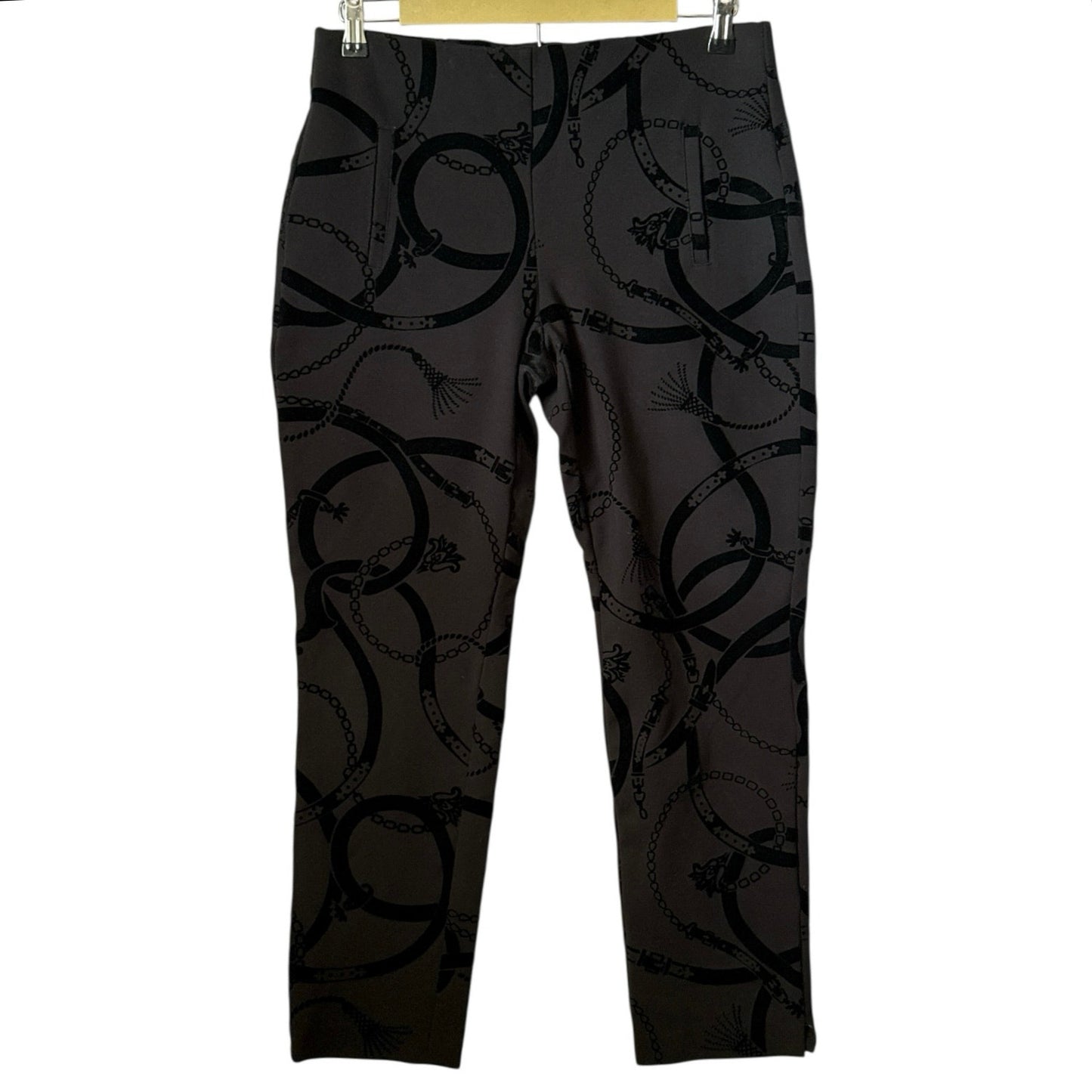 Black Juliet Flocked Velvet Chain Print Pull On Ankle Pants – Chico’s Size 0