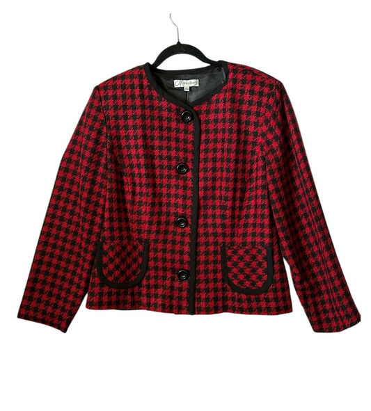 Dressbarn Red Black Houndstooth Button Front Blazer Jacket | Size 14