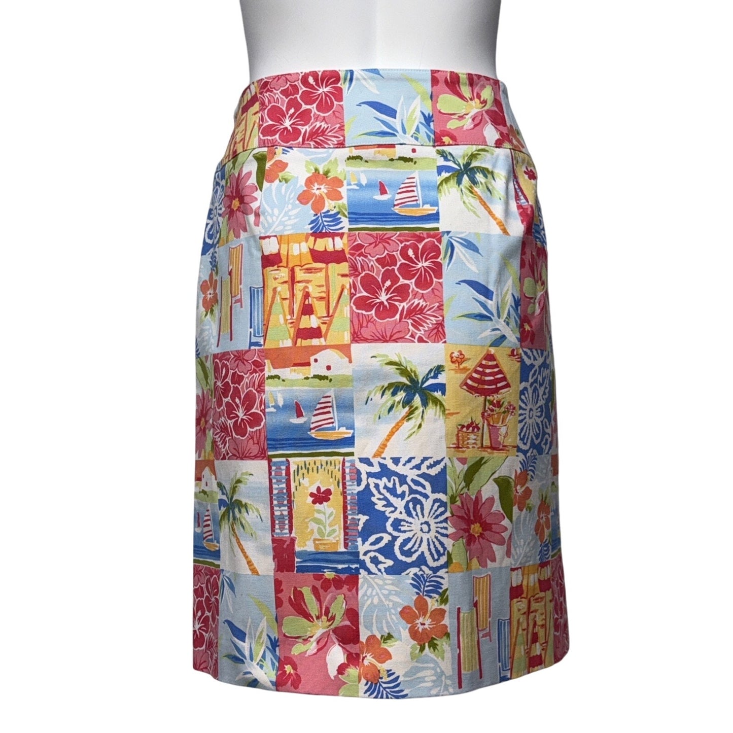 Talbots Women's 12 Side Zip Patchwork Tropical Aloha Print Skirt
