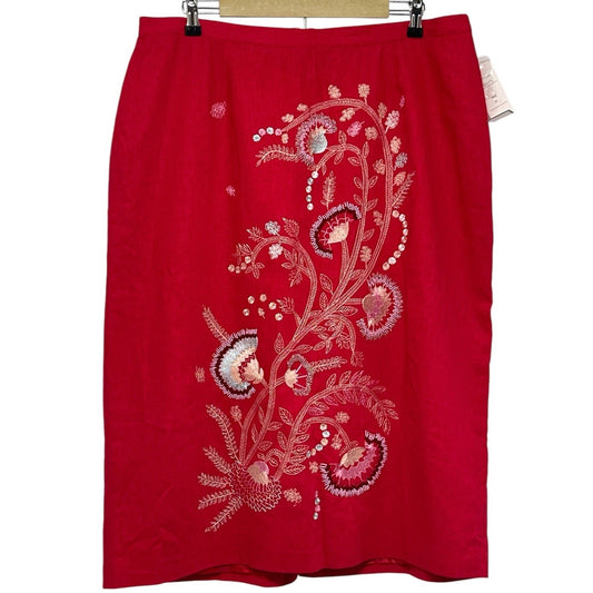 Richard Malcolm Embroidered Red Skirt – Linen Blend – Women's Size 18