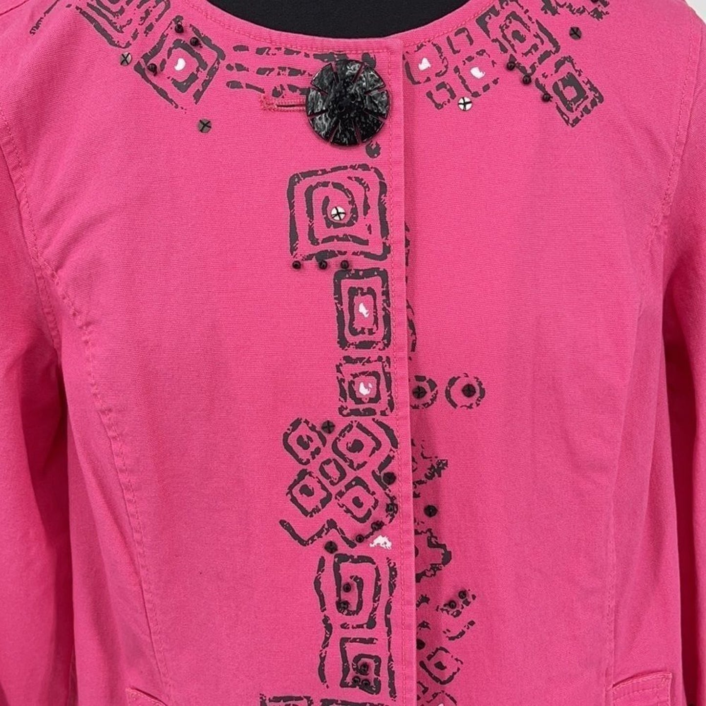 Lara Lane Boho Chic Pink Embroidered Artistic Tribal Statement Jacket  Size 10