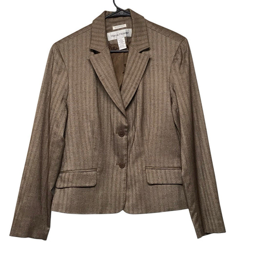 Rena Rowan Women’s Size 14 Brown Herringbone Blazer Jacket Fully Lined
