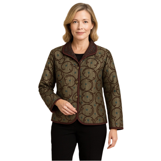 YakMagik Reversible Jacquard Jacket – Silk Accent Boho Layer, Made in Nepal (L)