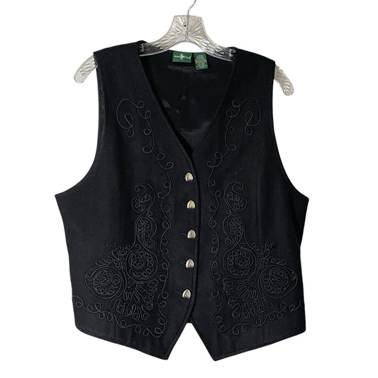 Hunt Club Women Black Embroidered Wool Blend Button Front Vest Western Sz Large