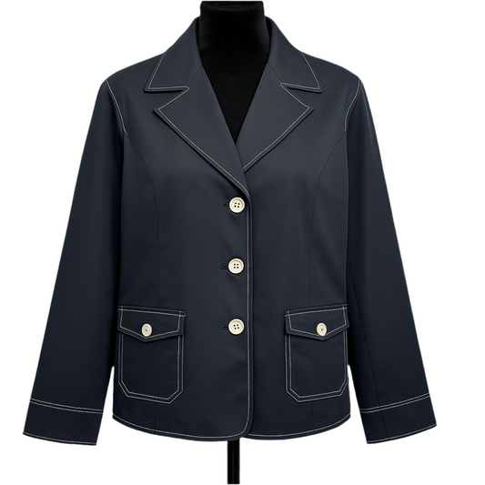 Dressbarn Woman Black Button Front Blazer Jacket Size 18W White Contrast Stitch