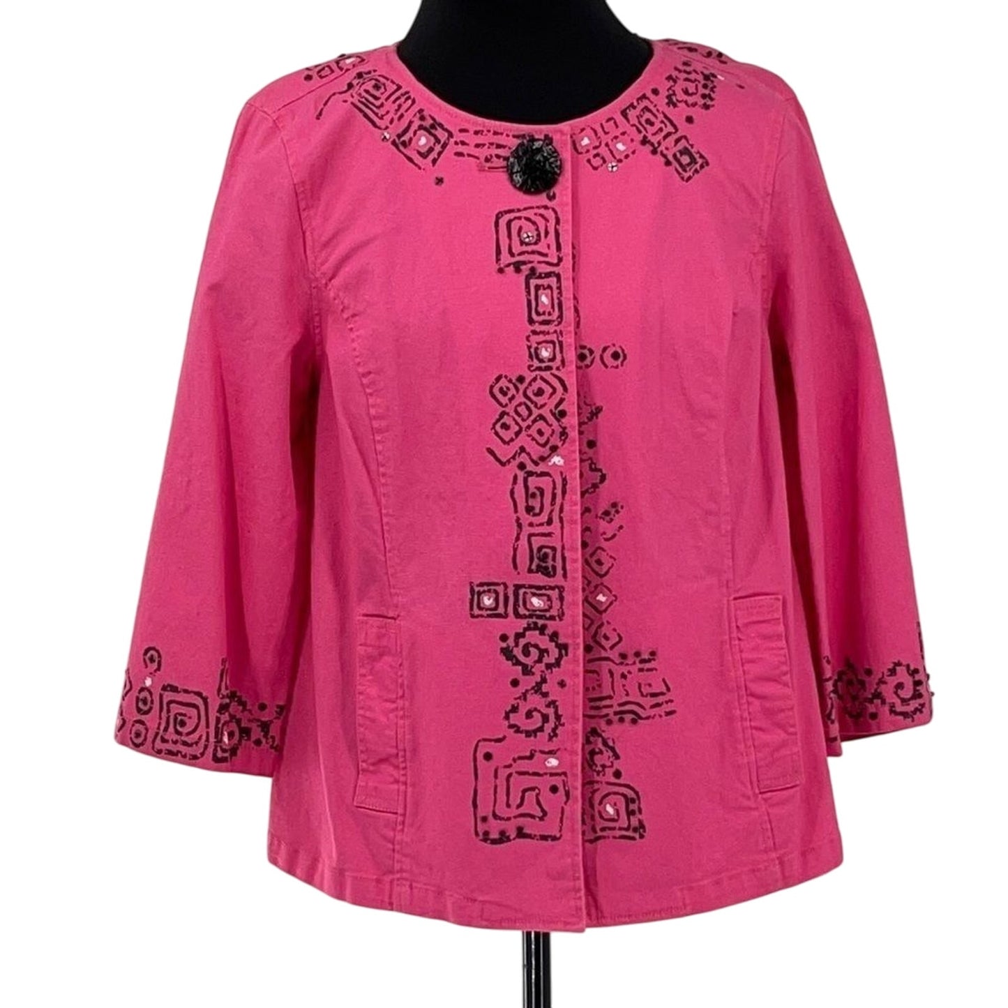 Lara Lane Boho Chic Pink Embroidered Artistic Tribal Statement Jacket  Size 10