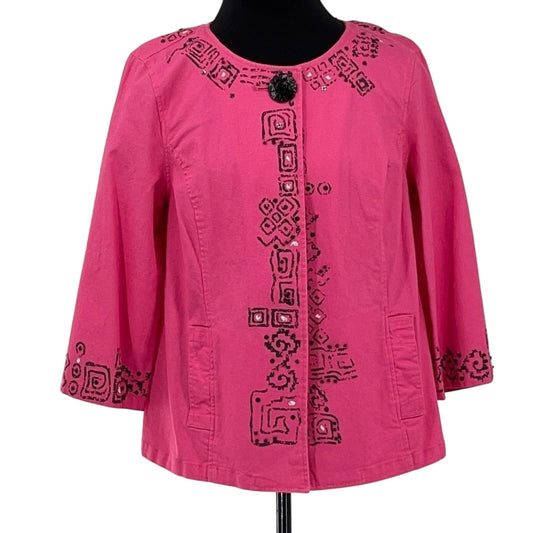 Lara Lane Boho Chic Pink Embroidered Artistic Tribal Statement Jacket  Size 10