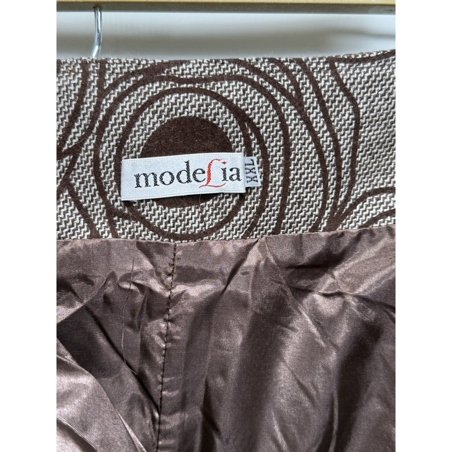 Modelia Brown Wool Blend A-Line Skirt – Circle Print, Size XXL, 33” Long