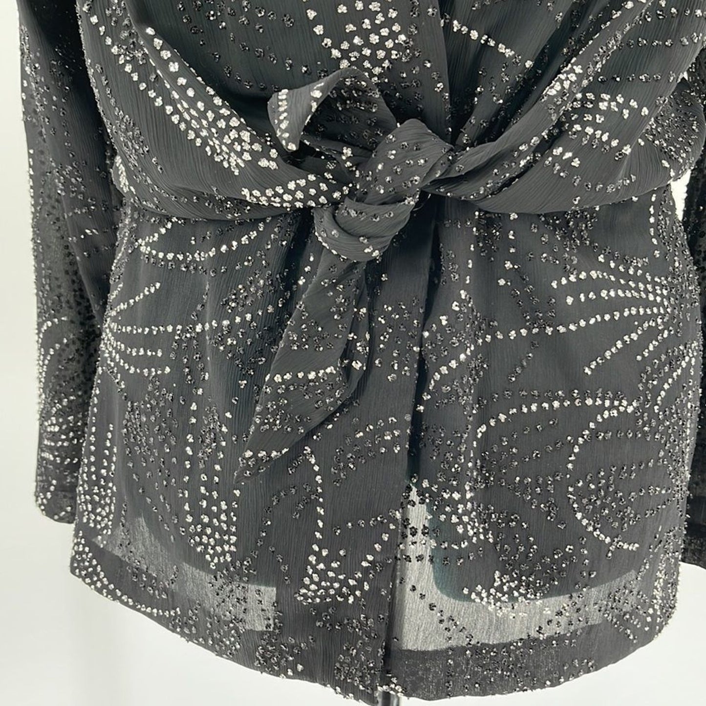 Vintage Monica Heart Shimmer Womens Blouse Black Tie Front V-neck Size 12