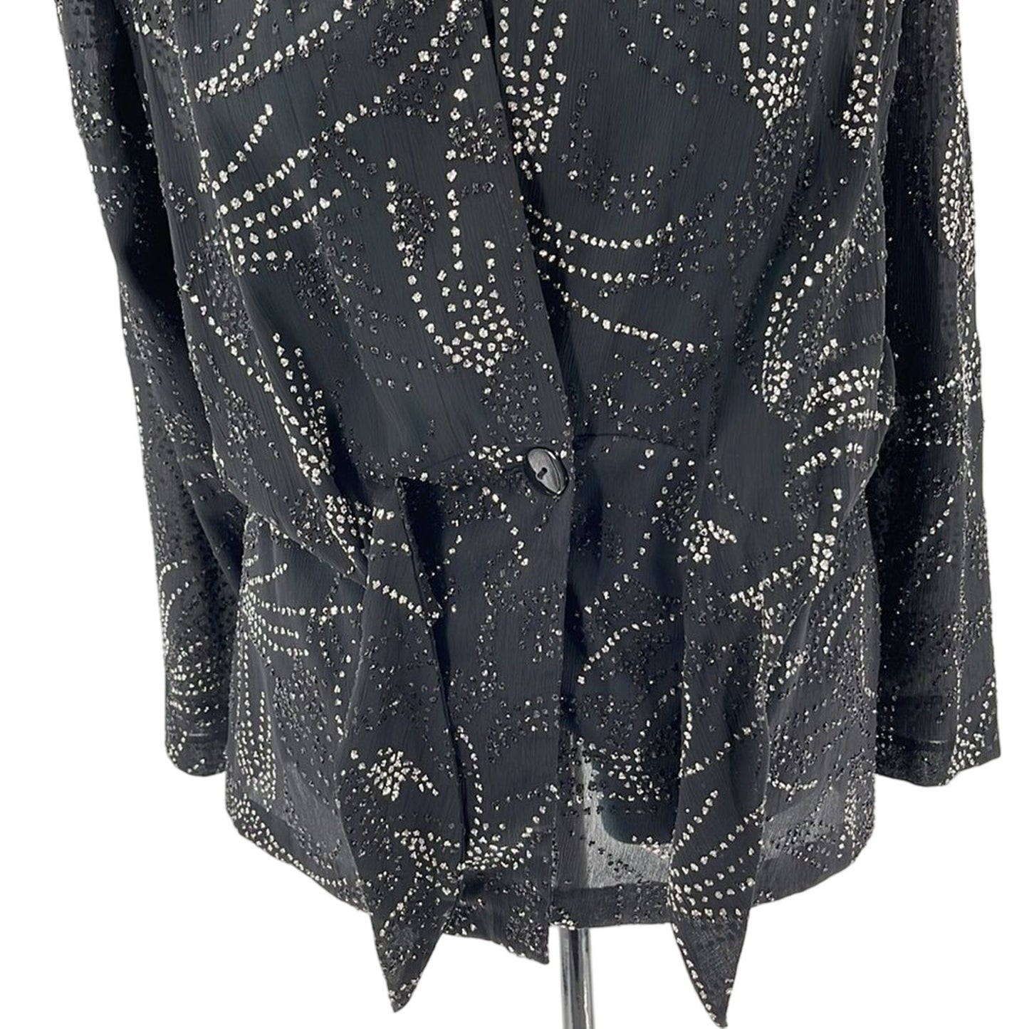 Vintage Monica Heart Shimmer Womens Blouse Black Tie Front V-neck Size 12