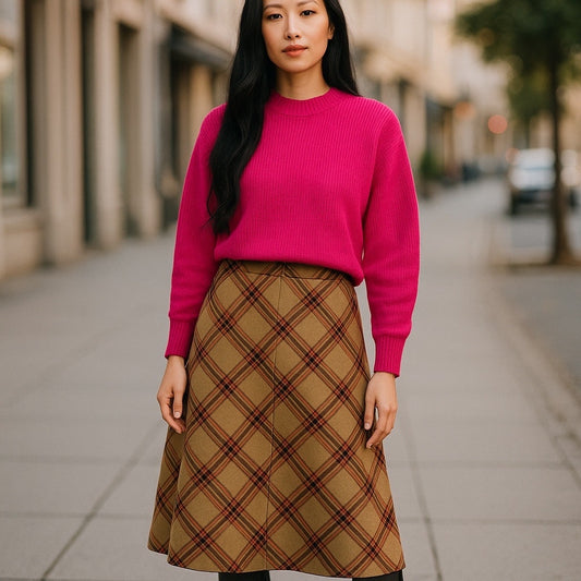 Liz Claiborne Plaid Wool Skirt Size 10 – Camel Pink Checkered A-Line Midi Skirt | Preppy Academia Fall Modest Style | Vintage Look